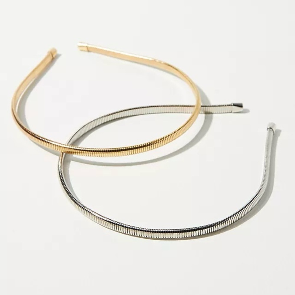 NWT Anthropologie Mixed Metal Headband Set - Silver + Gold - Set of 2